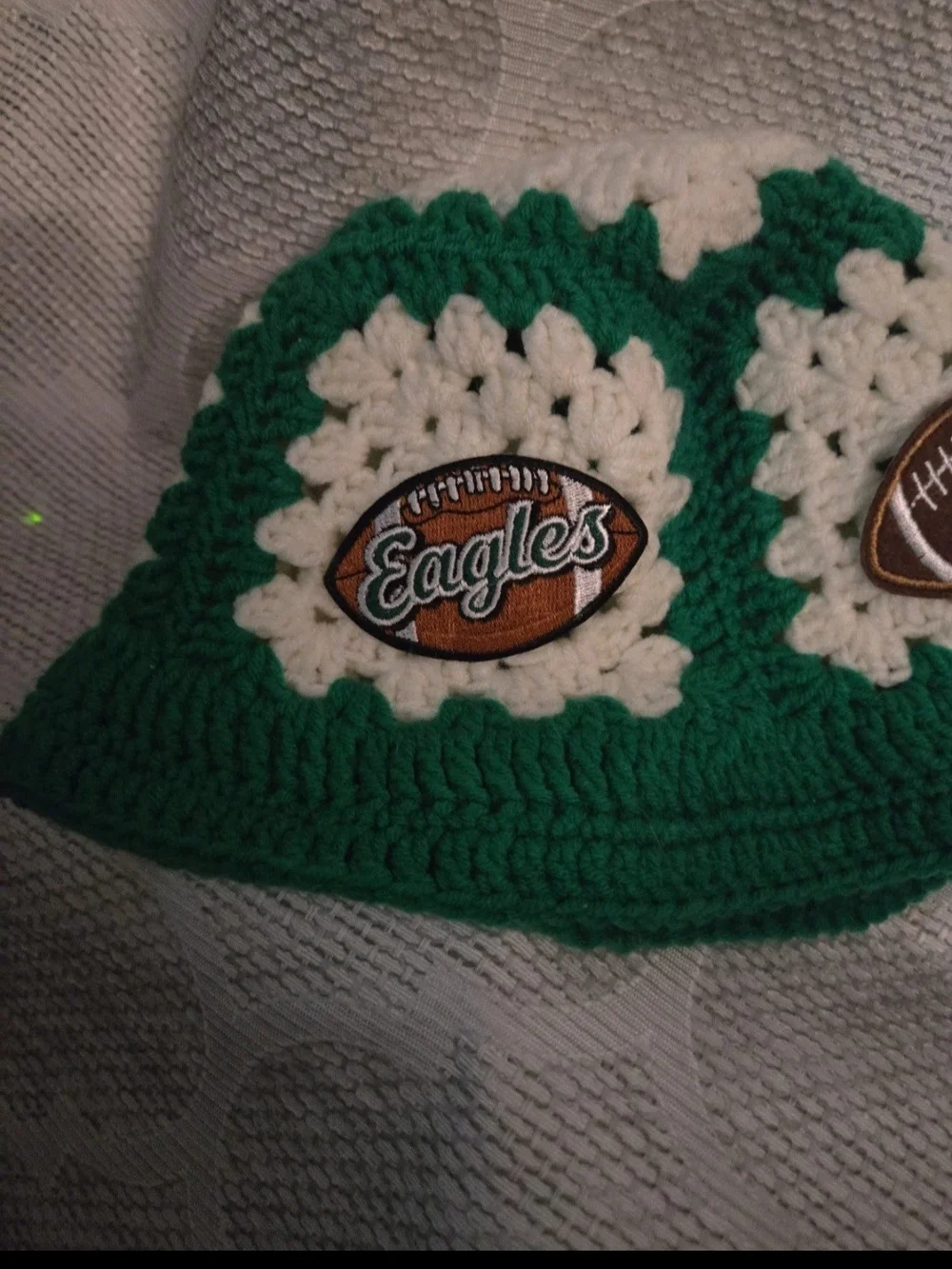 Eagles Green & White Crochet Kids Beanie with Football Patch